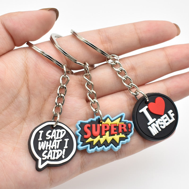 43 Styles Phrase Quotes Keychain Car Keyring Cartoon Creative Pendant Souvenir