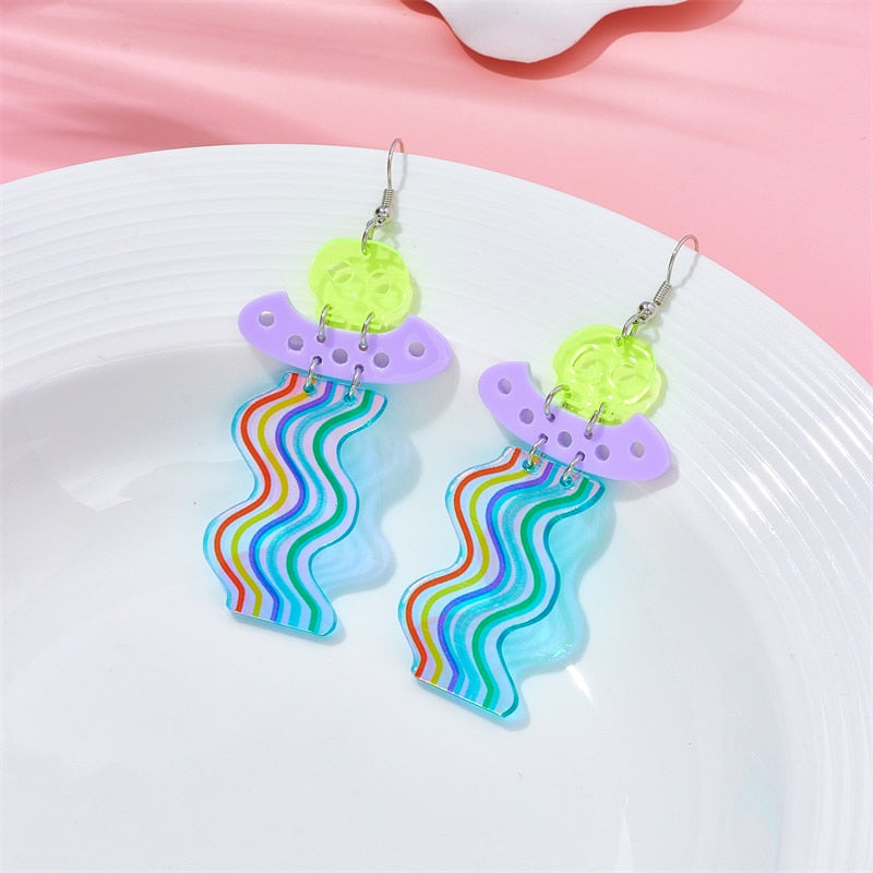 Wavy Rainbow Drop Earrings Female Travel Cartoon Earrings Creative Art Jewelry