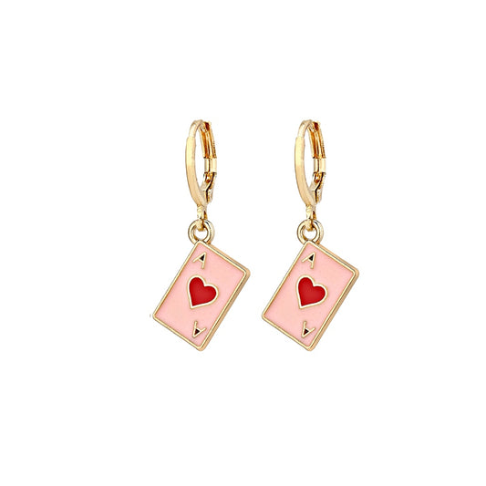 Pink Dripping Oil Play Card Drop Earrings Jewelry For Women Fashion Accessories