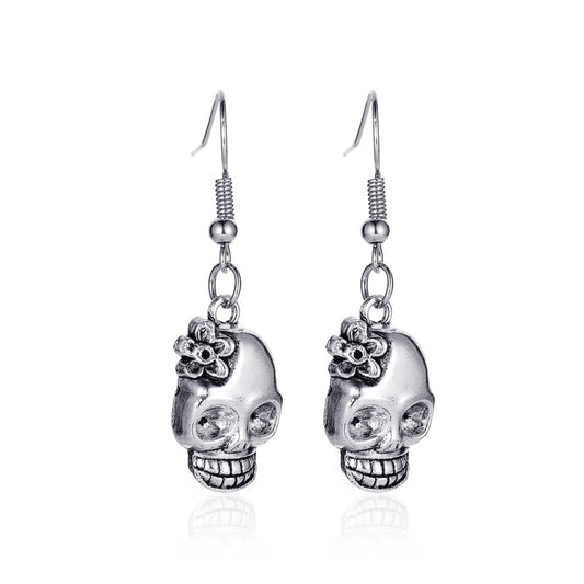 Skull WIth Flower Lady Cute Dangle Earrings for Women Jewelry Girls Earrings