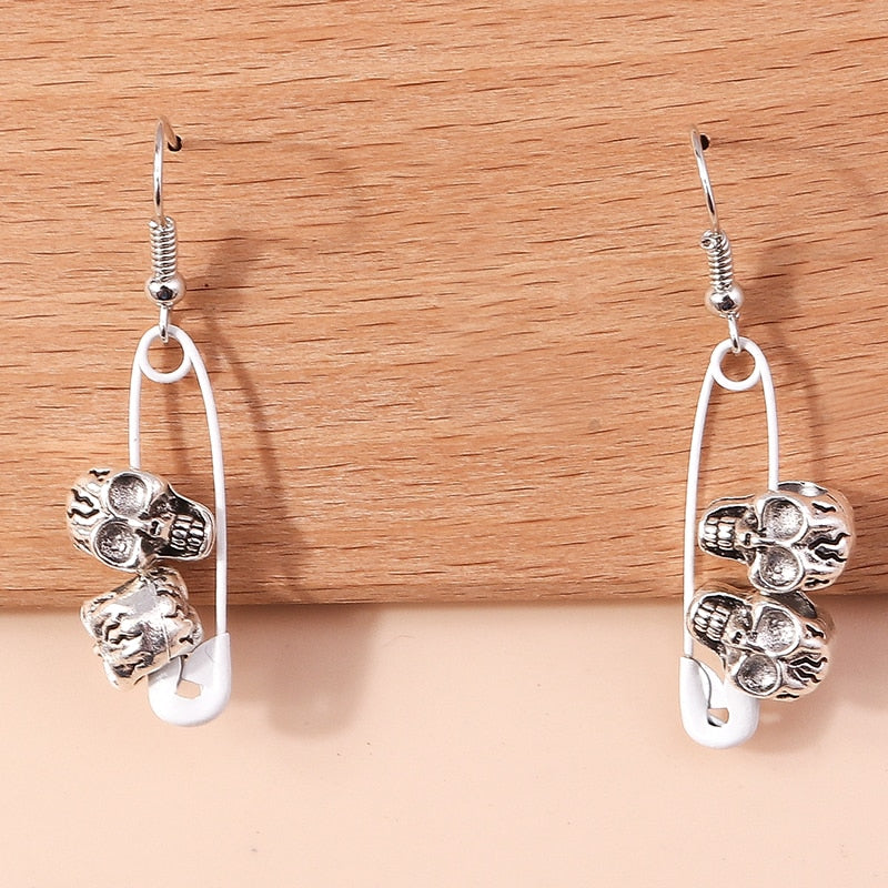 Safety Pin Skull Charm Drop Earrings Women Creativity Jewelry Cute Earring Girls