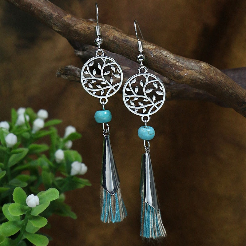 Tassel Leaf Branch Bohemian Dangle Earrings Fashion Party Girls Pendant Earrings