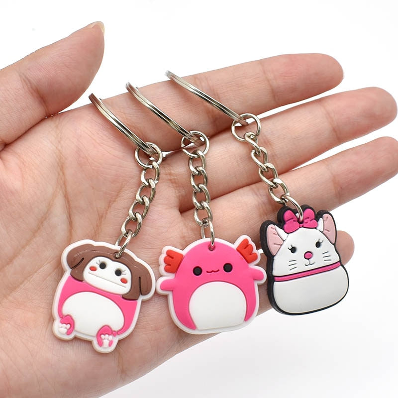 12 Styles Cartoon Cute Rubber Keychain Panda Pig Cat Animal Car Key Chain Bag