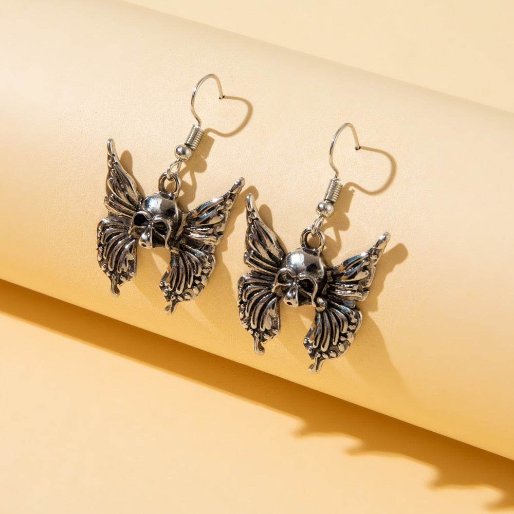 Gothic Vintage Skull Butterfly Dangle Earrings Charms Jewelry Fashion Creative