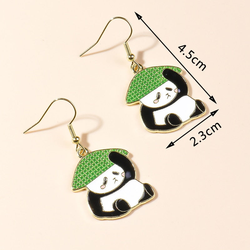 Panda with Leaf Drop Earrings Women Creativity Jewelry Cute Earring Girls Gift
