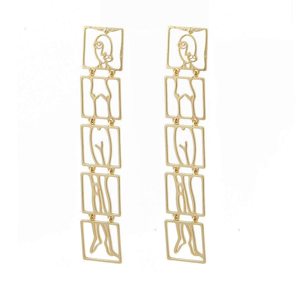 Square Frame Girl Drop Earrings Women Travel Fashion Cartoon Earrings Creative