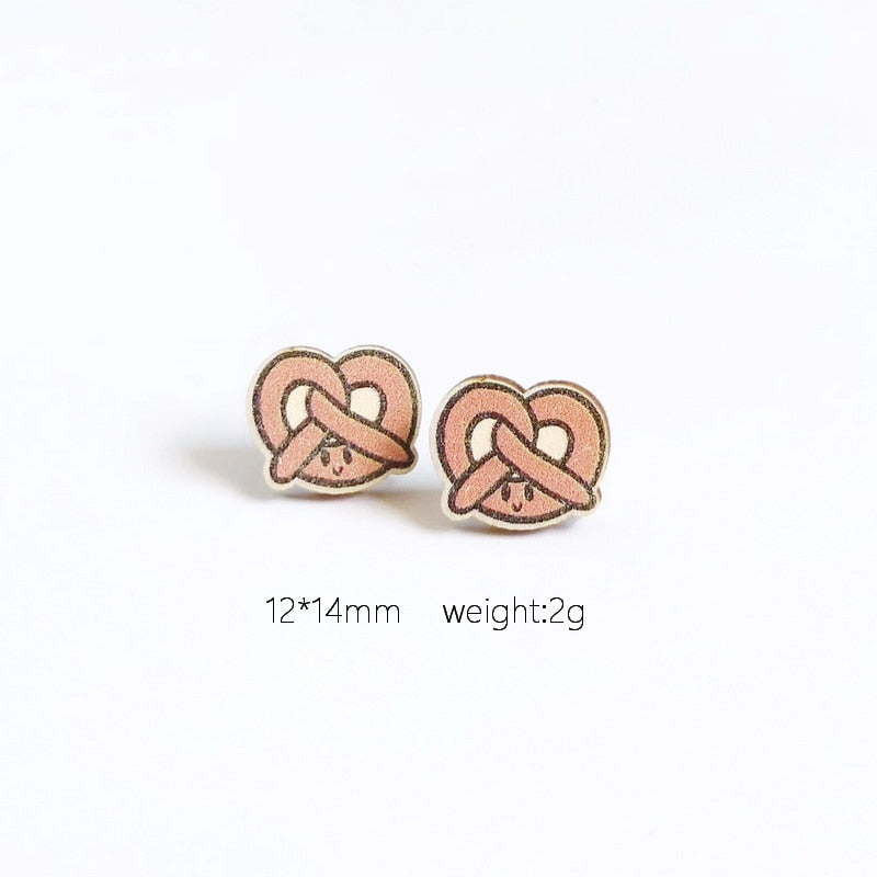 Pretzel Wooden Stud Earrings Trendy Women Fashion Earrings Jewelry Gift