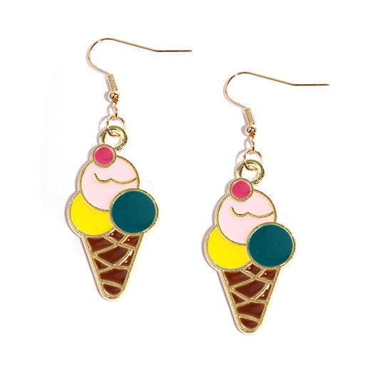 Ice Cream In Cone Drop Earrings Women Art Fashion Cartoon Earrings Creative