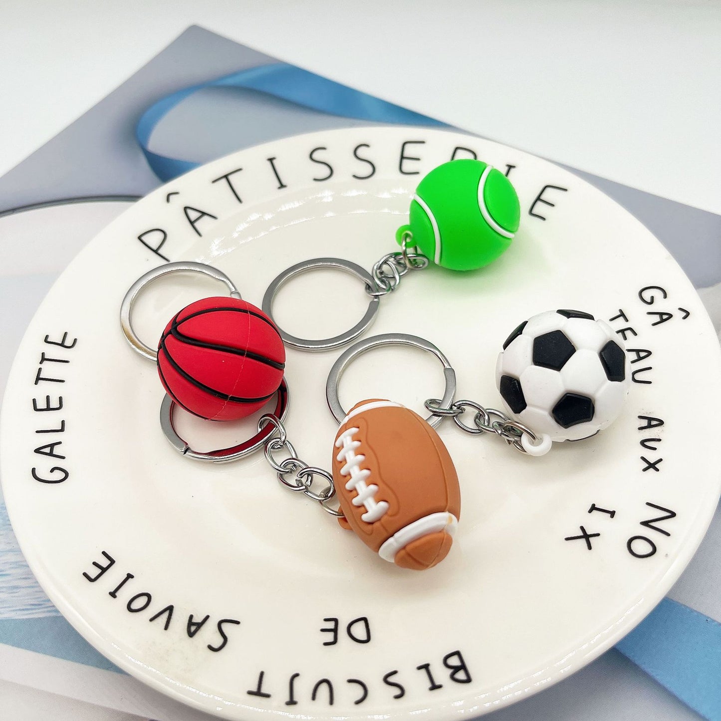 4 Styles Simulation Football Key Chain Basketball Tennis Rugby Car Key Ring Ball