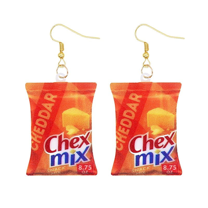 Chex Mix Chips Bag Funny Design Drop Earrings Women Charms Earring Fashion