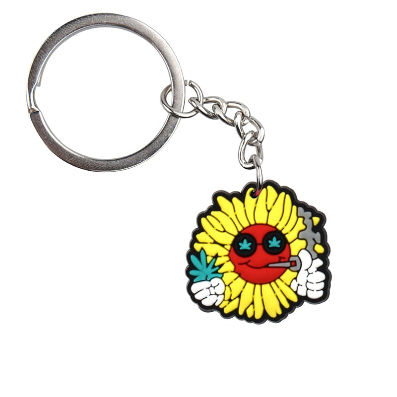 Green Leaf Sunflower Keychain Car Keyring Cartoon Creative Pendant Souvenir Gift