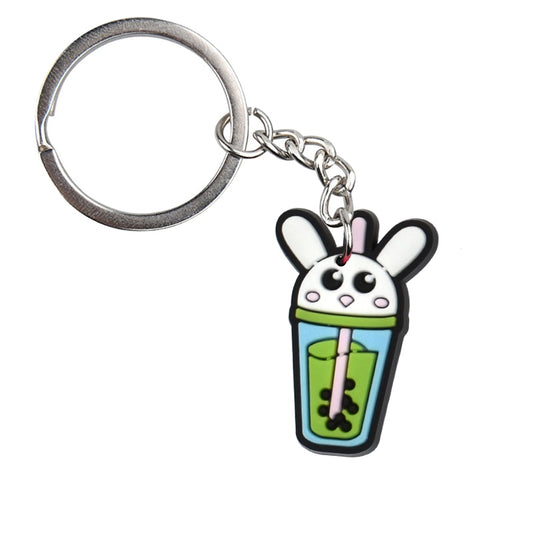 Green Cup WIth Ears Bubble Tea Keychain Cartoon Key Holder Car handbag Keyring