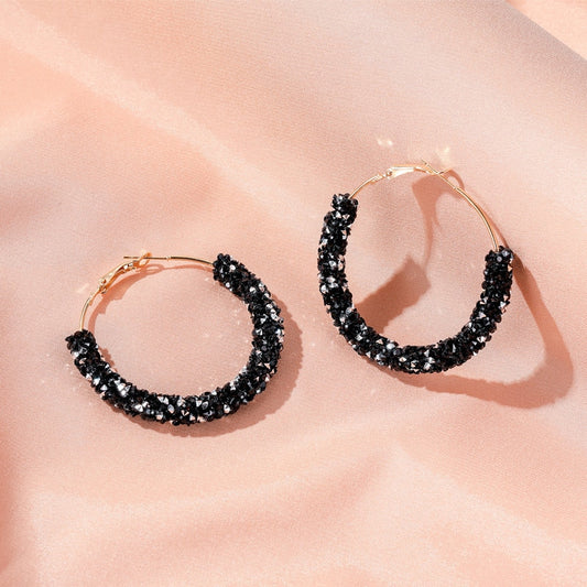 Shiny Black Round Lady Cute Hoop Earrings for Women Jewelry Girls Earrings