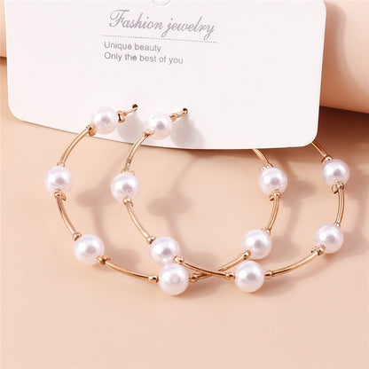 Pearl Beads Hoop Earrings For Women Girl Fashion Modern Jewelry Gift