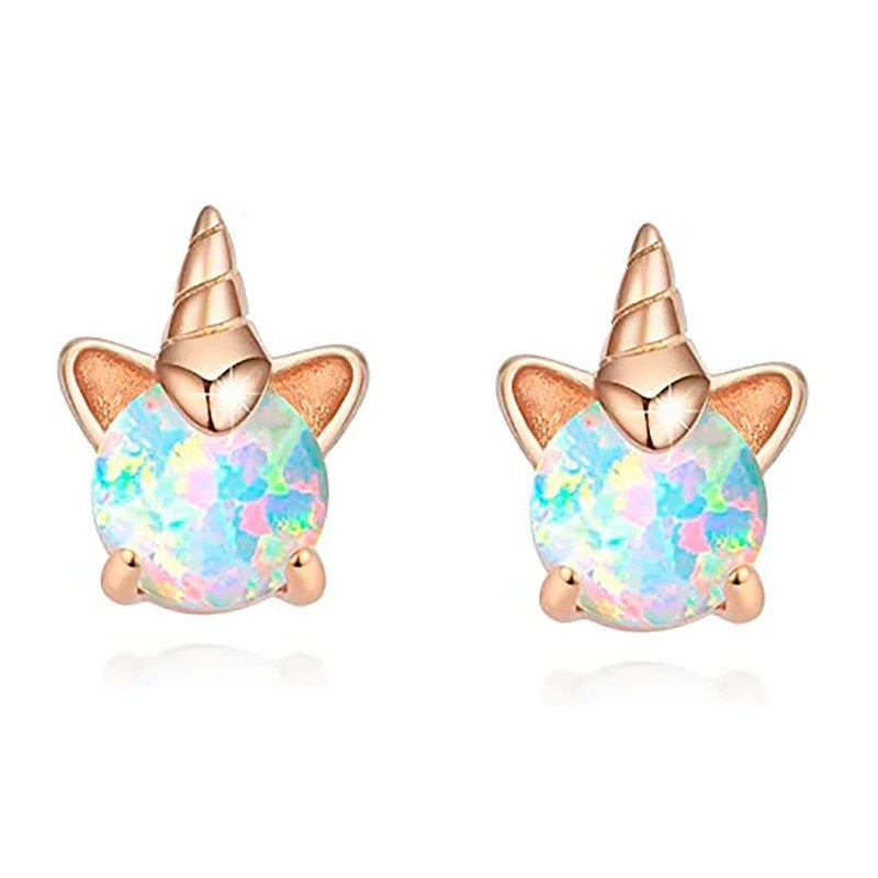 Golden Stone Unicorn Fashion Stud Earrings Women Girl Earrings Jewelry Female