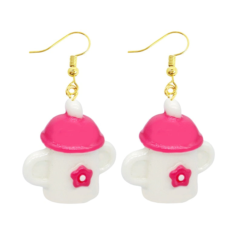 Creative Funny Design Pink pot Drop Earrings Women Creativity Jewelry Cute