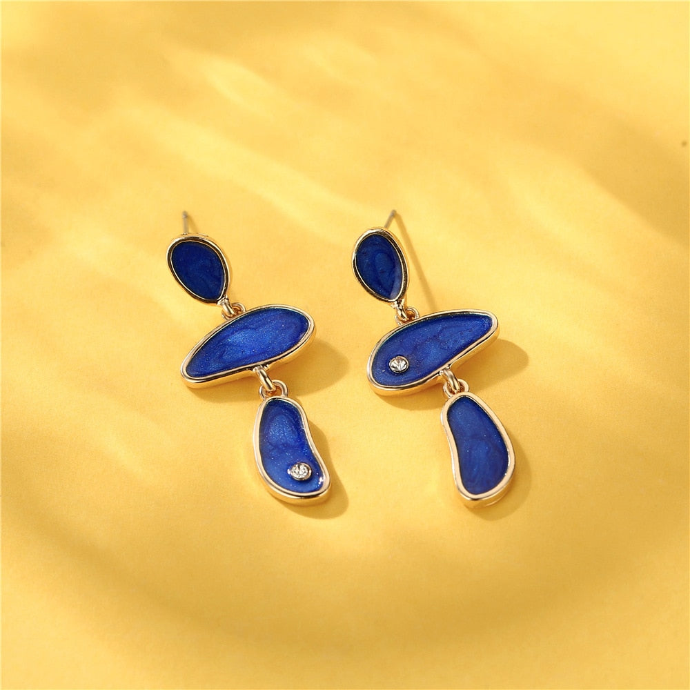 Blue Baroque Stone Shape Dangle Earrings Charms Jewelry Fashion Creative