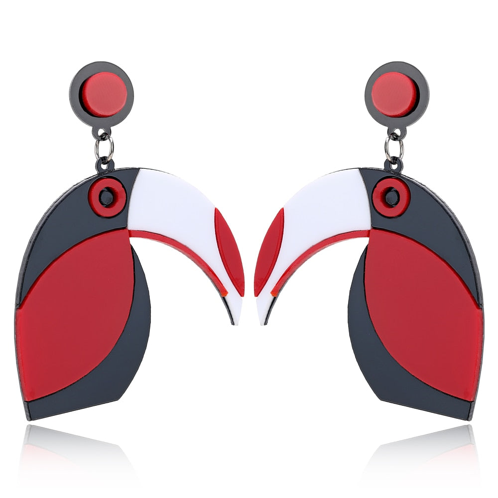 Red Bird Acrylic Drop Earrings Women Travel Fashion Cartoon Earrings Creative