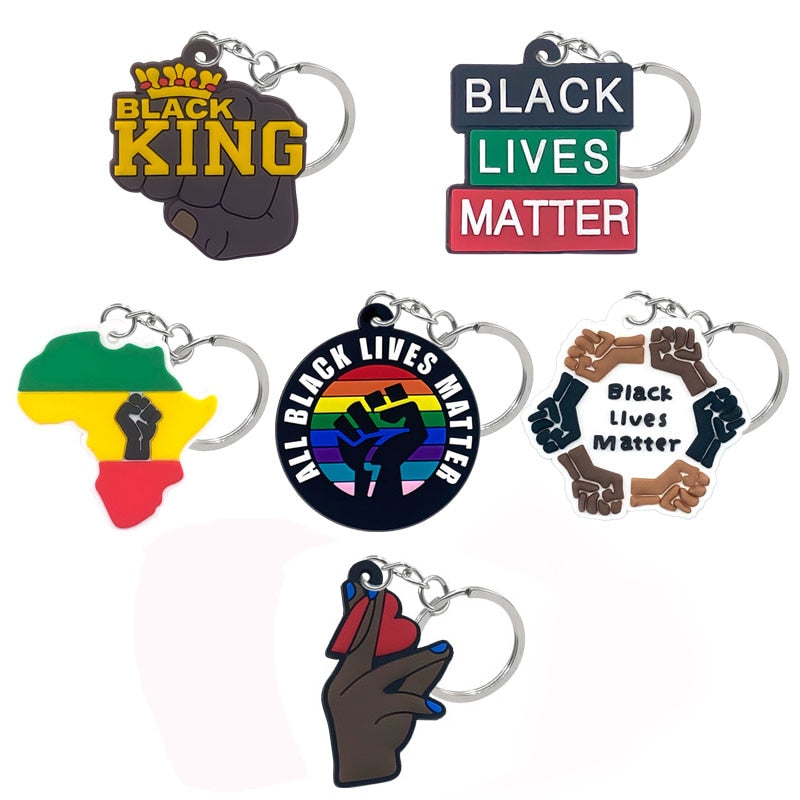 7 Styles Black Lives Matter Keychain Cartoon Figure Key Ring Kid Toy Holder