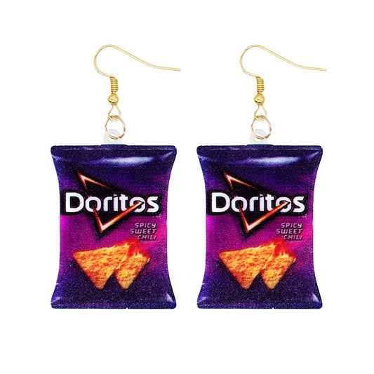 Purple Doritos Chips Bag Funny Design Drop Earrings Women Charms Earring Fashion