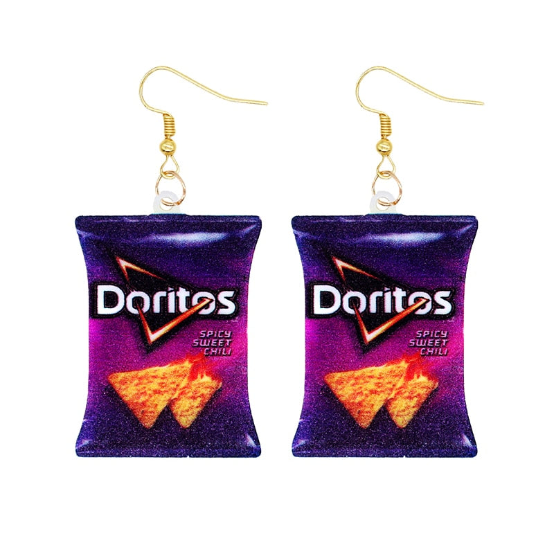 19 Styles Acrylic Snacks Potato Chips Mix Bags Design Dangle Earrings Women