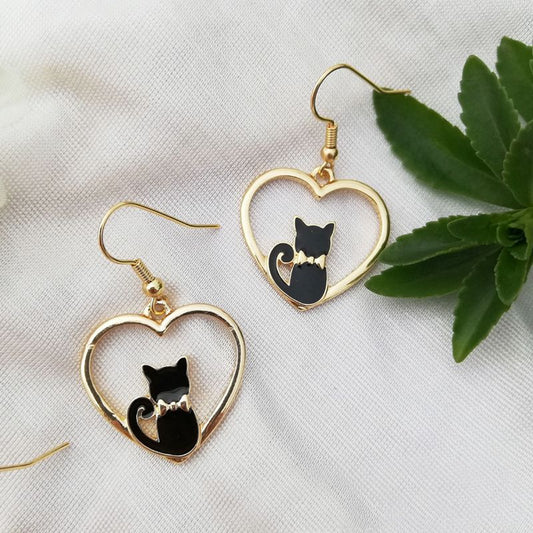 Cat in Heart Drop Earrings Women Party Wedding Jewelry Creative Gifts Earrings