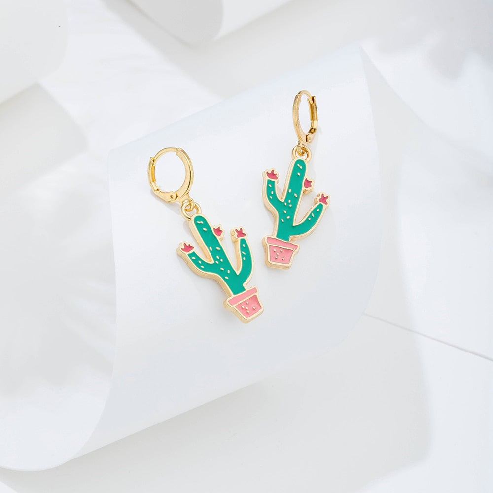 Cactus and Flowers Drop Earrings Jewelry For Women Fashion Accessories Trendy