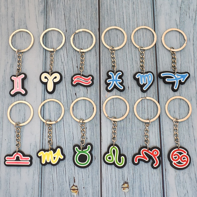 12 Styles Constellation Keychain Zodiac Signs PVC Keychain Key Rings Bag Car