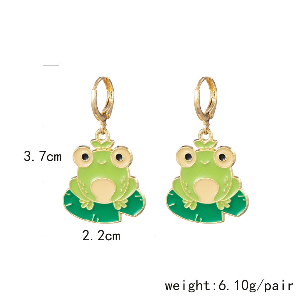 Frog and Leaf Drop Earrings Cartoon Ear Pendants Accessories Women Jewelry