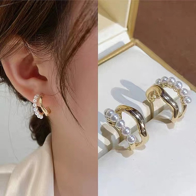 Pearl Metal Stud Earrings Fashion Party Girls Pendant Earrings Women Jewelry