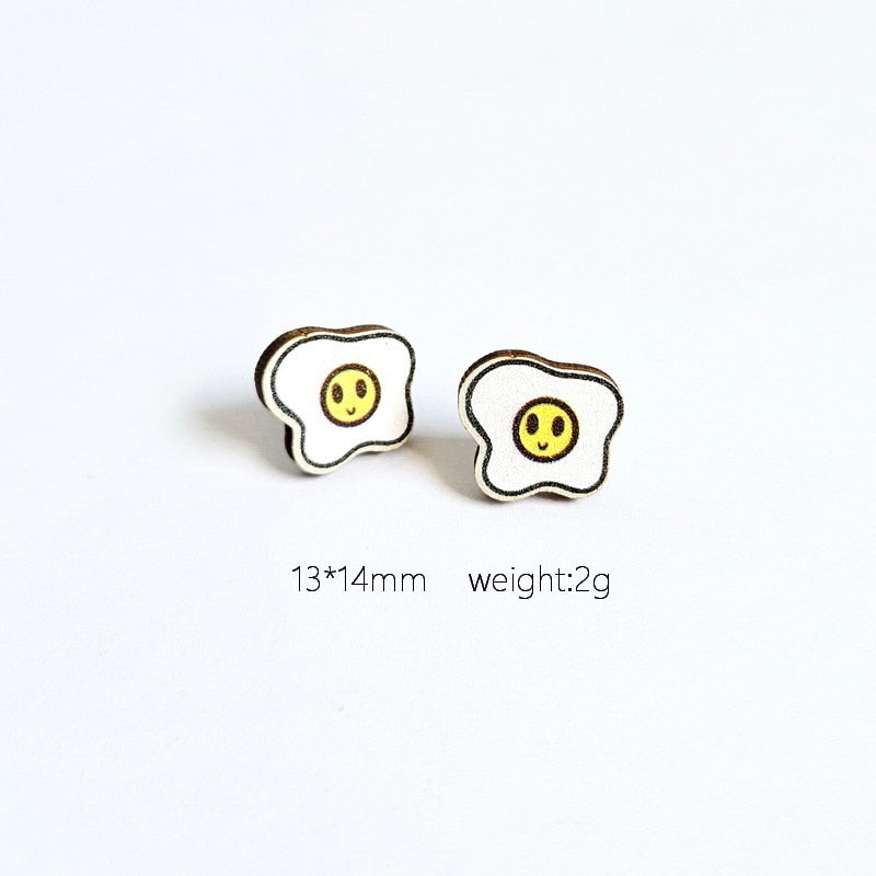 Fried Egg Wooden Stud  Earrings Trendy Women Fashion Earrings Jewelry Gift