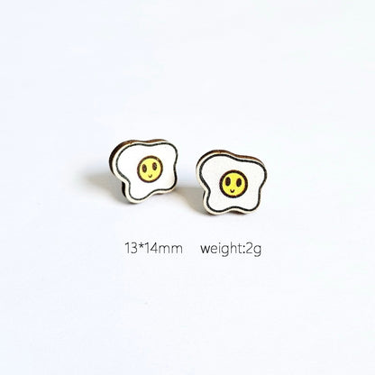 Fried Egg Wooden Stud  Earrings Trendy Women Fashion Earrings Jewelry Gift