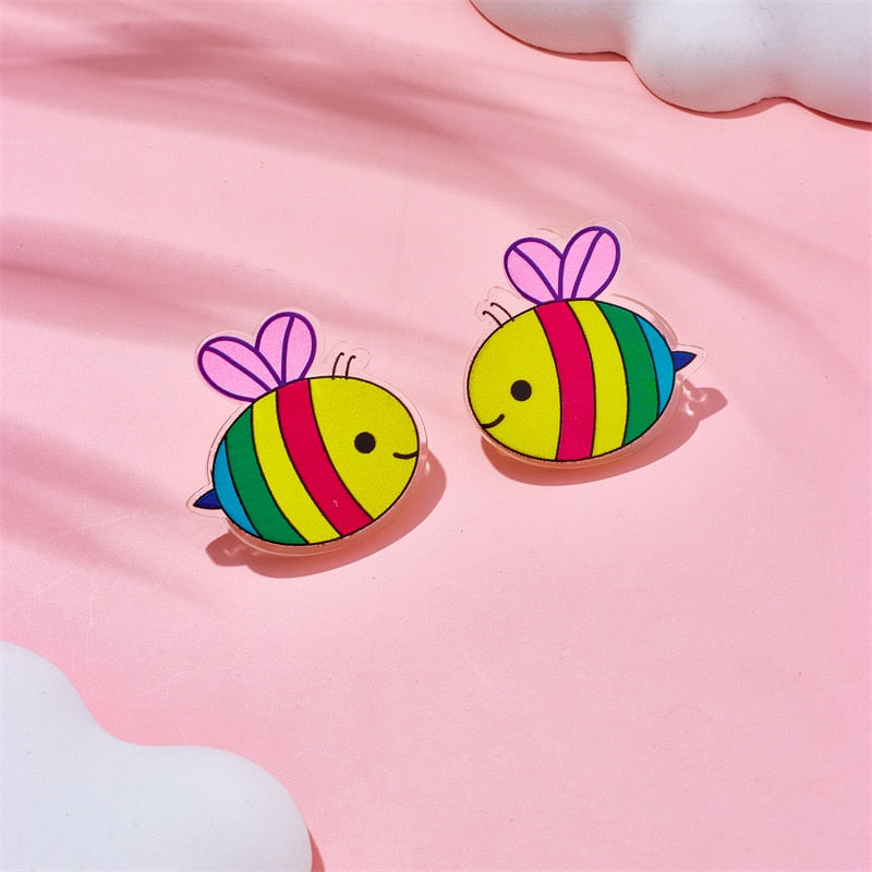 Cartoon bee Drop Earrings Female Travel Cartoon Earrings Creative Art Jewelry