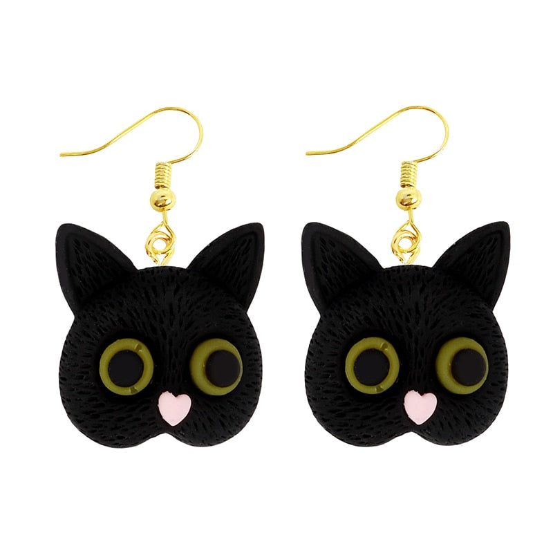 Cat Head with Heart Nose Dangle Earrings Women Gifts Earring Cute Girls Eardrop