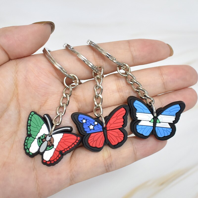 12 Styles Butterfly NationalFlag Key Pendant Soft Silicone Metal Key Chains