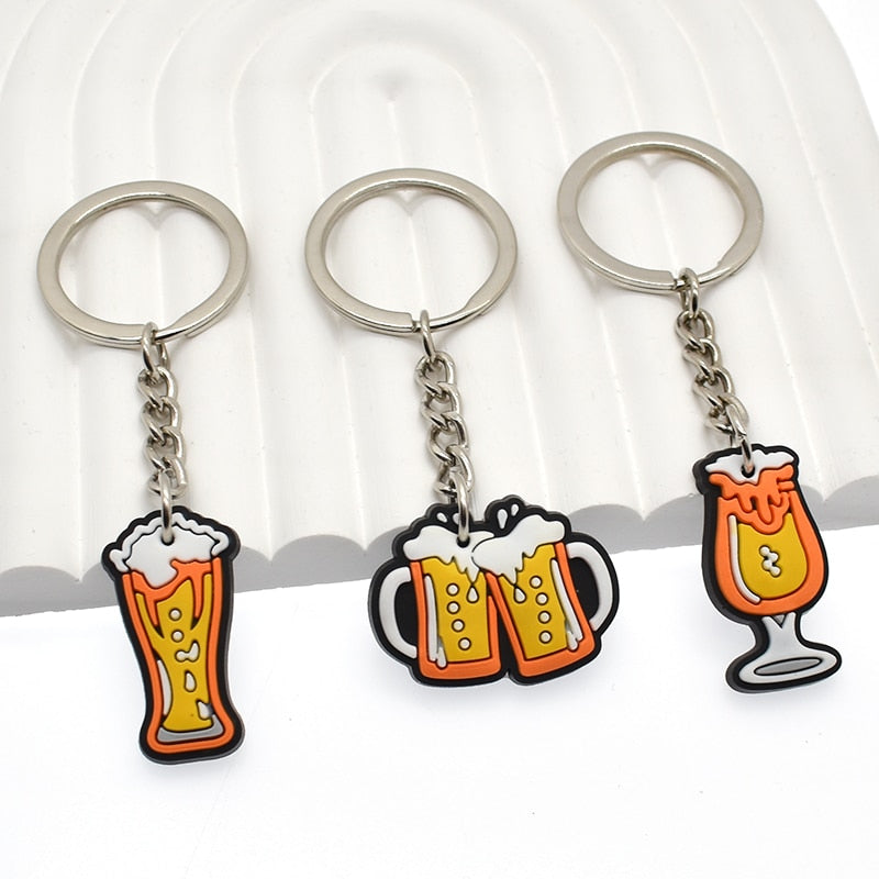 9 Styles Beer Mug Cup Glass Bar Style Keyring for Men Gift for Him Cartoon