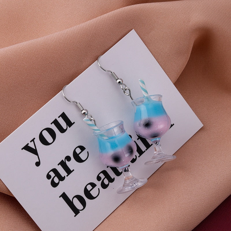 Cocktail in Glass Drop Earrings Women Gifts Earring Cute Girls Eardrop Jewelry