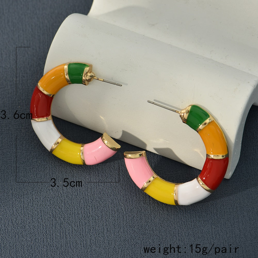 Mixed Color C-shaped Hoop Earrings Hip Hop Women Party Gift Jewelry Ear Fashion