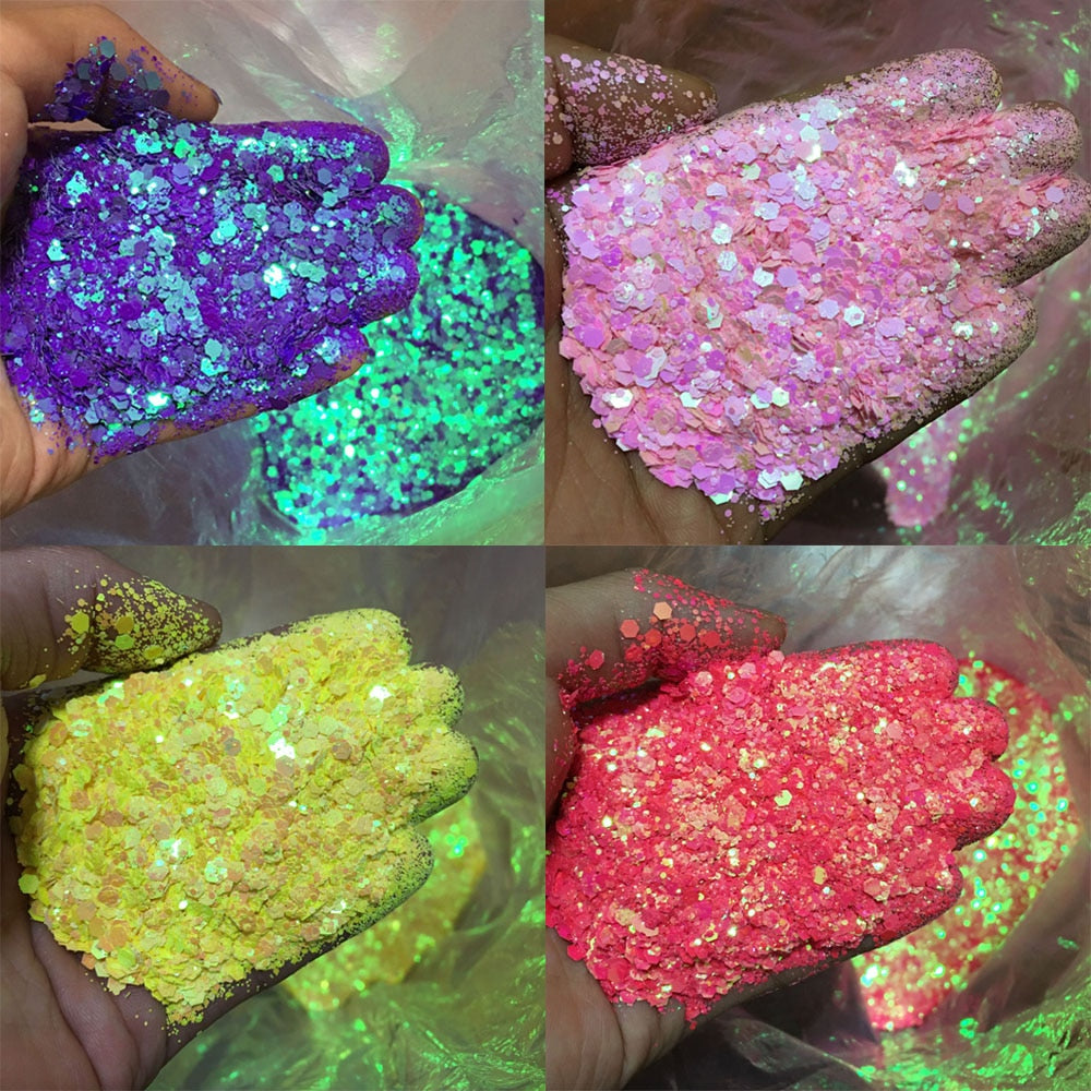 10g Holographic Mixed Hexagon Chunky Irediscent Nail Art Glitter Flakes Laser