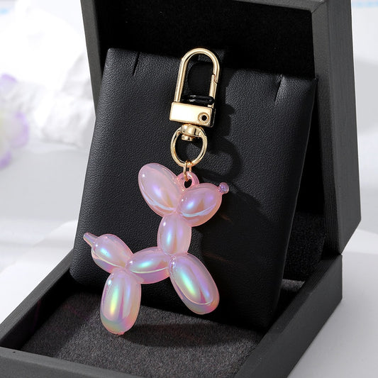 Holographic Pink Balloon Dog Animal Couple Keychains Key Ring For Women Men New