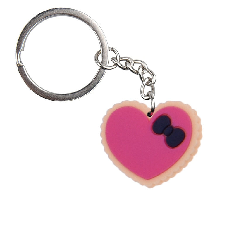 Pink Heart And Bow Keychain Cartoon Creative Gift Key Holder Keyring Anime