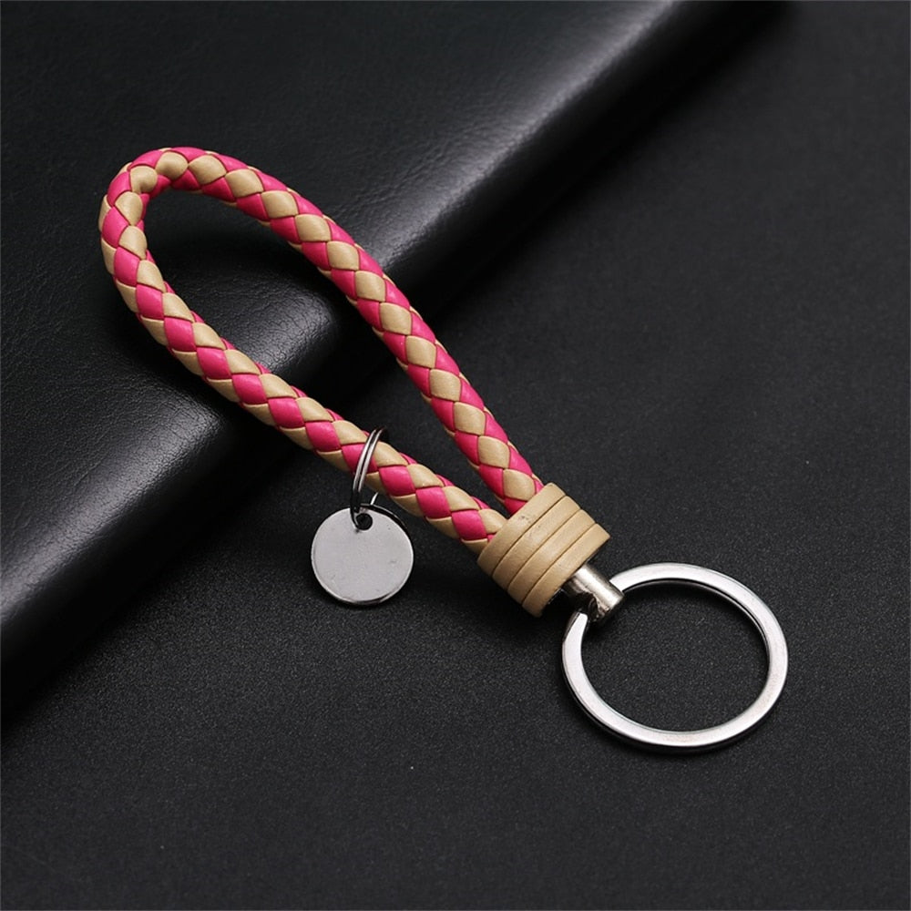 39 Styles PU Leather Braided Woven Rope Keychain DIY Bag Pendant Key Chain