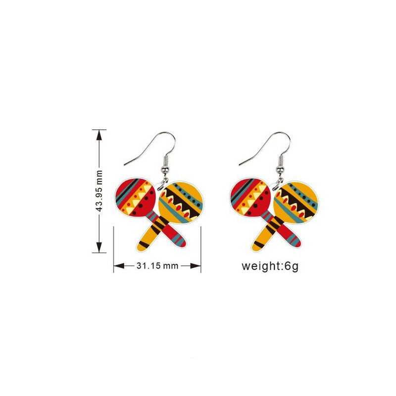 Two Bell Mexican Pattern Drop Earrings Women Travel Fashion Cartoon Earrings