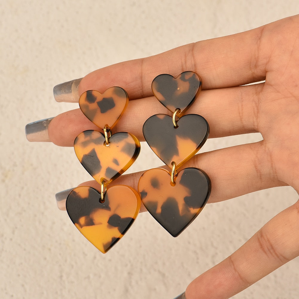 Acrylic Caramel Heart Dangle Earrings Women Charms Earring Fashion Creative