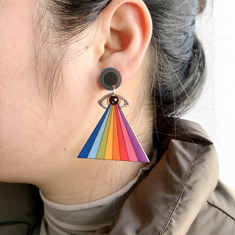 Rainbow Pyramid Drop Earrings Women Travel Fashion Cartoon Earrings Creative