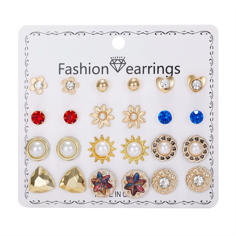 21 Styles 12-20 Pairs Set Butterfly Star Heart Rose Flower Stud Earrings Women