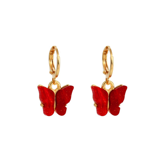 Red Butterfly Drop Earrings Jewelry For Women Fashion Accessories Trendy Girl