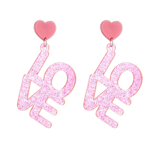 Light Pink Love Letter Drop Earrings Women Travel Fashion Cartoon Earrings