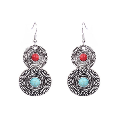 Textured Round Red Turquoise Dangling Drop Earrings Female Fashion Earrings