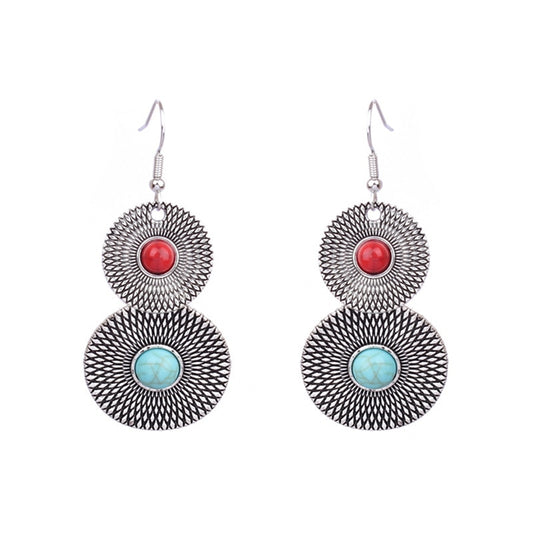 Textured Round Red Turquoise Dangling Drop Earrings Female Fashion Earrings